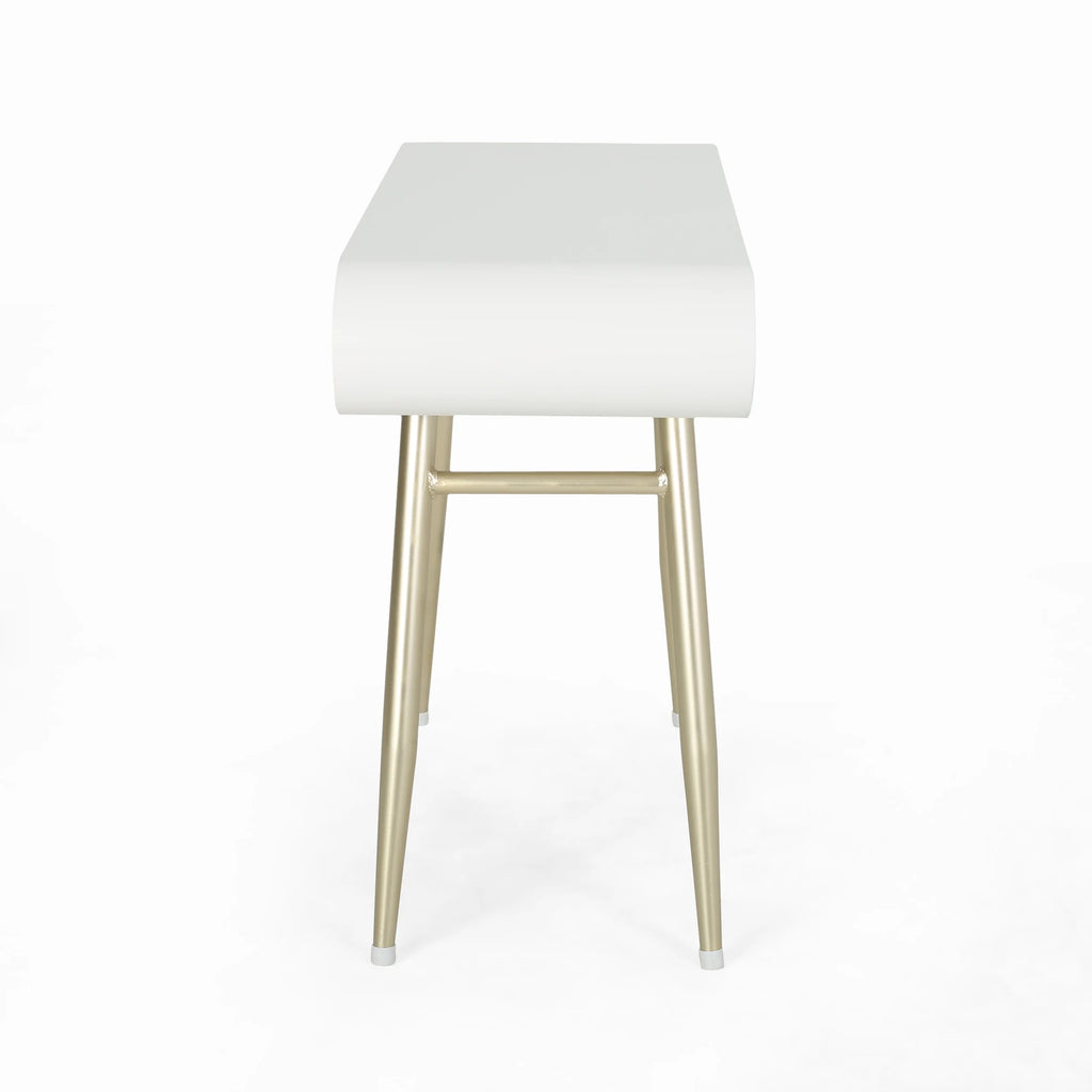 White and Champagne Gold Faux Wood Vanity Table V53637