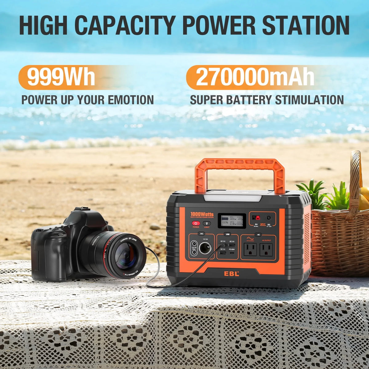 Portable Power Station 1000W 999Wh Y826