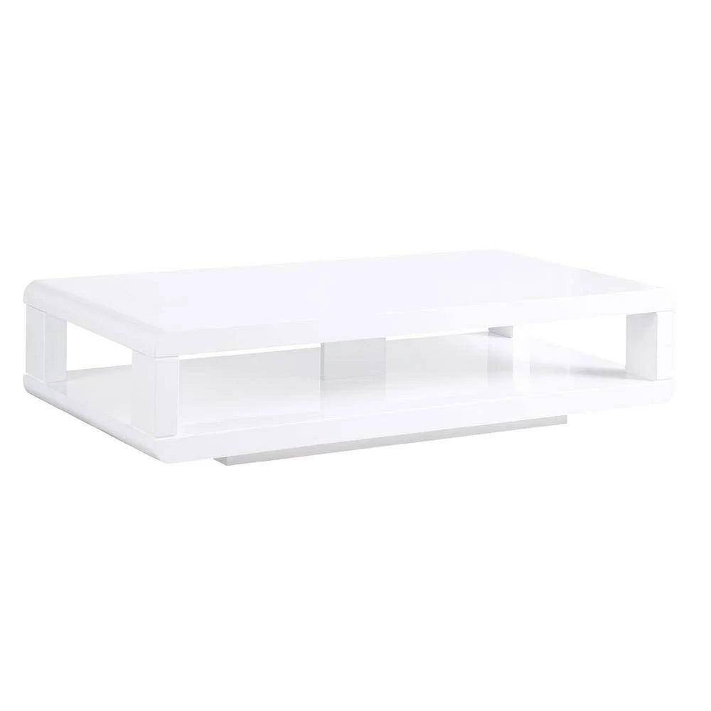 White Rectangle Wood Coffee Table with Shelf A491