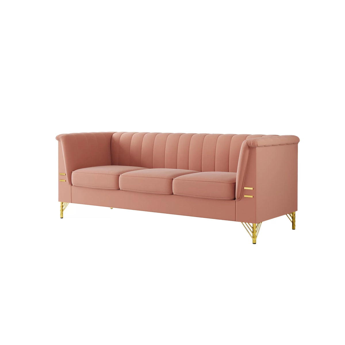 Velvet 3-Seater Sofa with Gold Metal Legs F846920