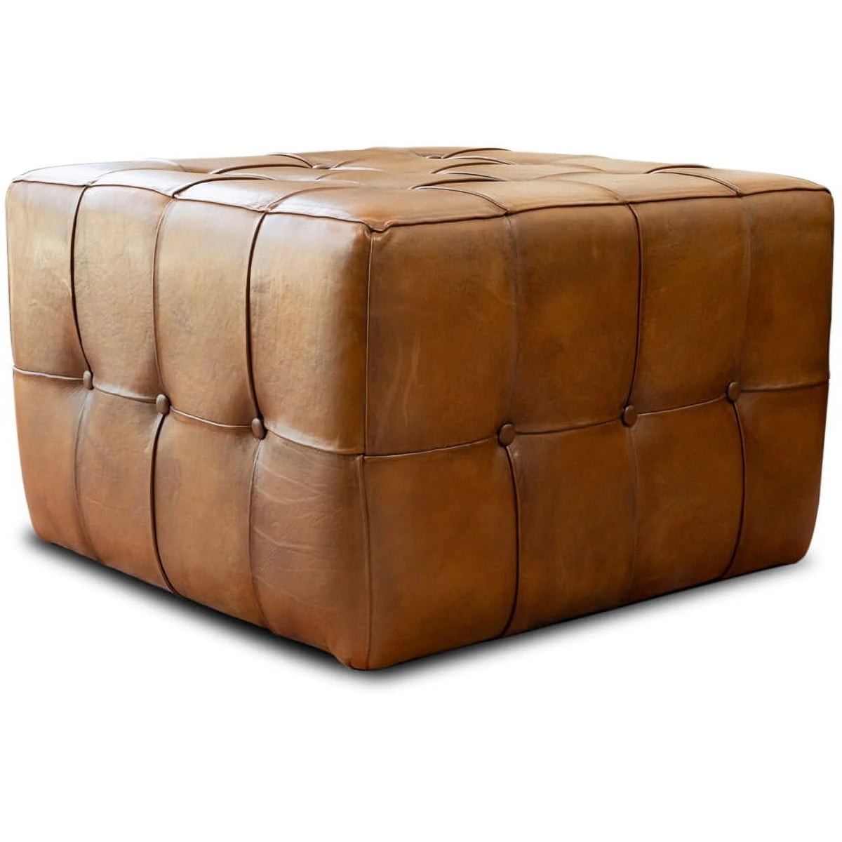 Tan Brown Leather Ottoman M908