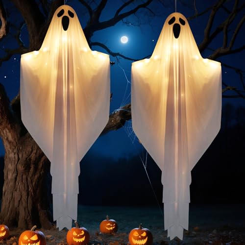 2 Pack 55" Light up Hanging Ghosts Decorations with LED Lights N949