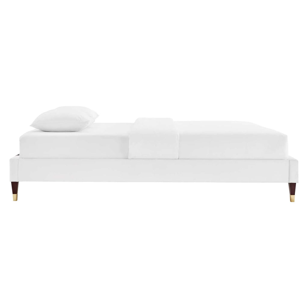 Queen Performance Velvet Platform Bed Frame in White G428