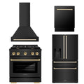 30 In. Gas Range, Range Hood, Refrigerator with Water and Ice Dispenser, and Dishwasher in Black Stainless Steel Y5936
