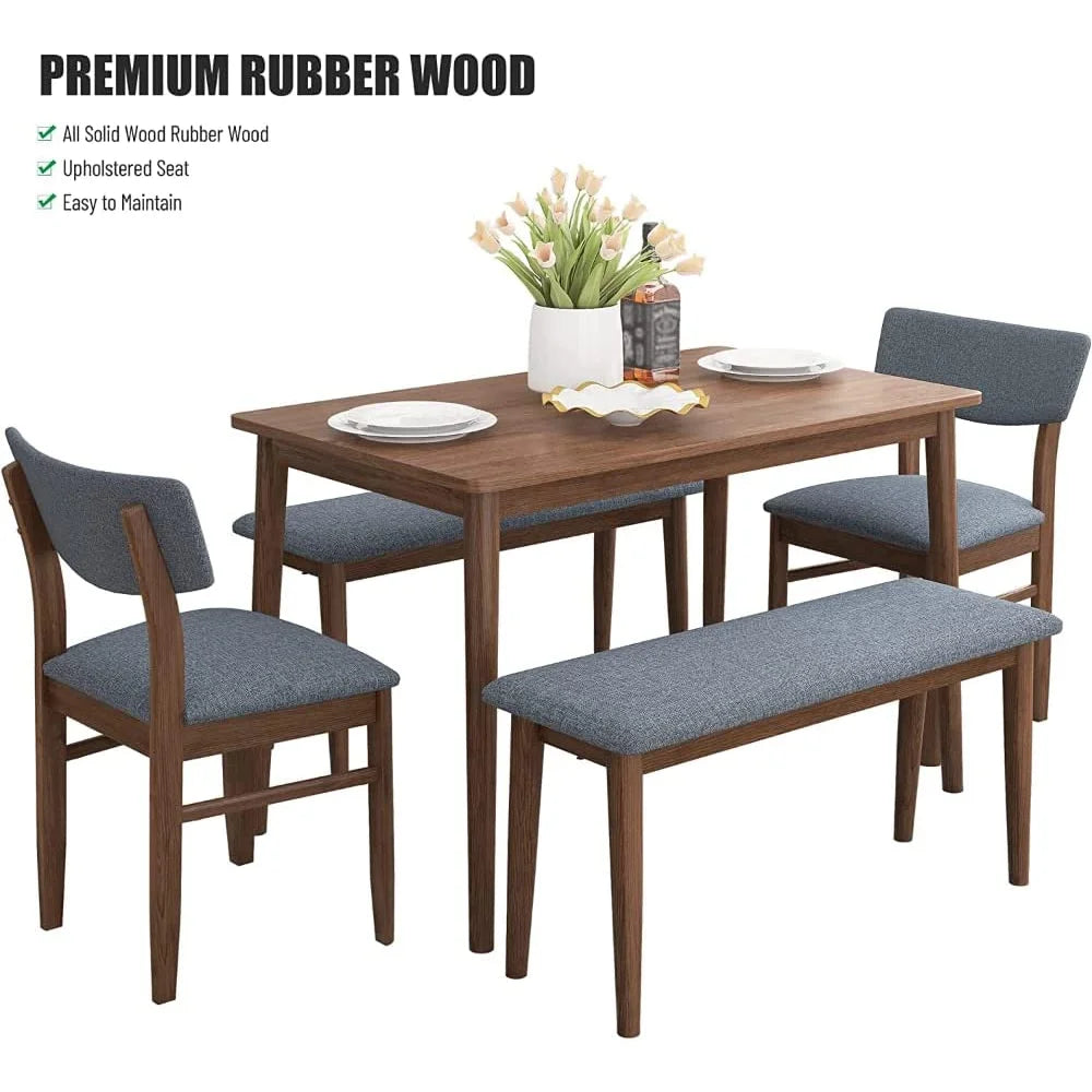 Rubber Wood Dining Table with 2 Benches and 2 Chairs V56073