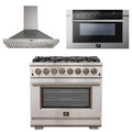 36 Inch Gas Burner Electric Oven Pro Range, Wall Mount Range Hood, Microwave Drawer M784030