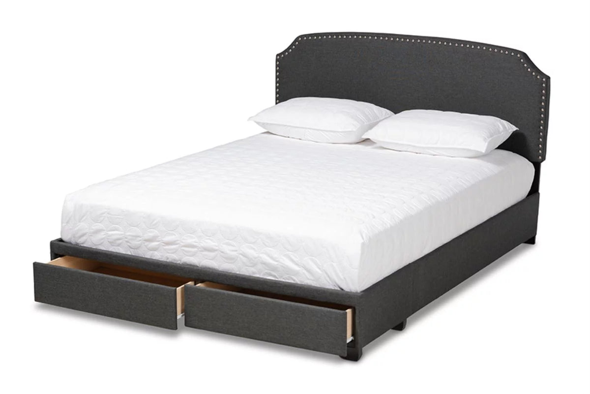 Dark Grey Fabric Upholstered 2-Drawer Queen Size Platform Storage Bed K3364