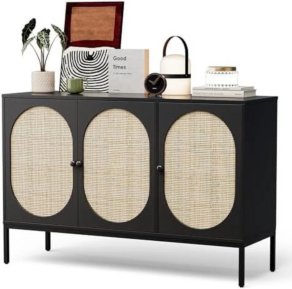 Accent Cabinet with Natural Rattan Doors Sideboard Buffet U96438