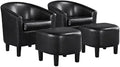 Bla PU Leather Barrel Accent Chair with Ottoman Set of 2 N1685