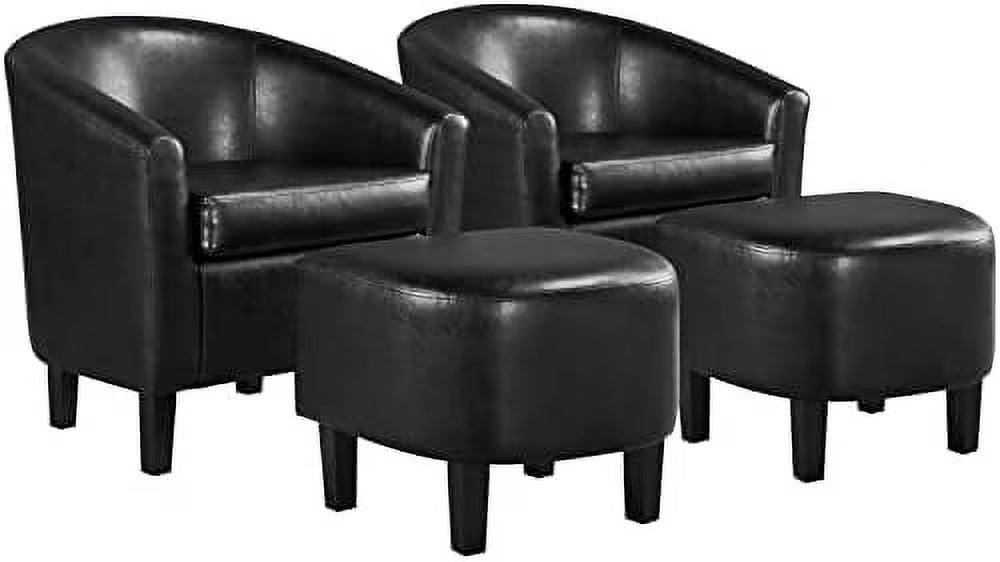 Bla PU Leather Barrel Accent Chair with Ottoman Set of 2 N1685