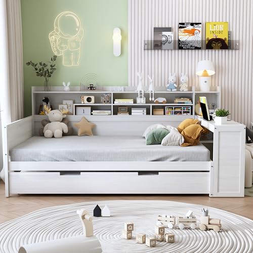 Twin Size Wood Daybed with Bookcase Storage and Desk Z546966