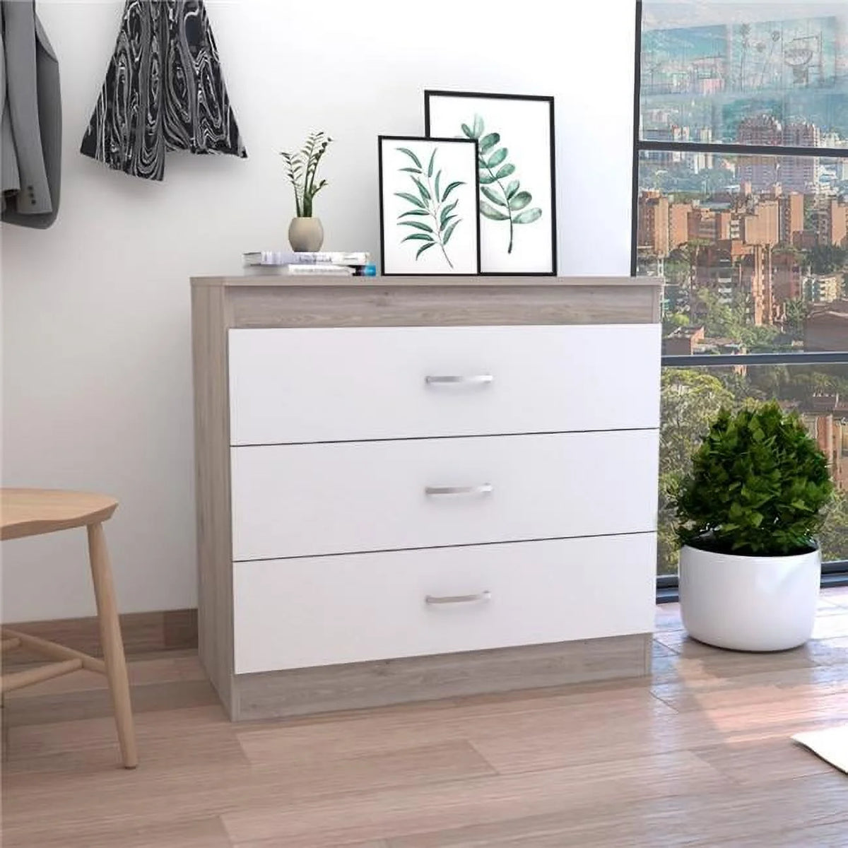 Light Gray & White Three Drawers Dresser E630968