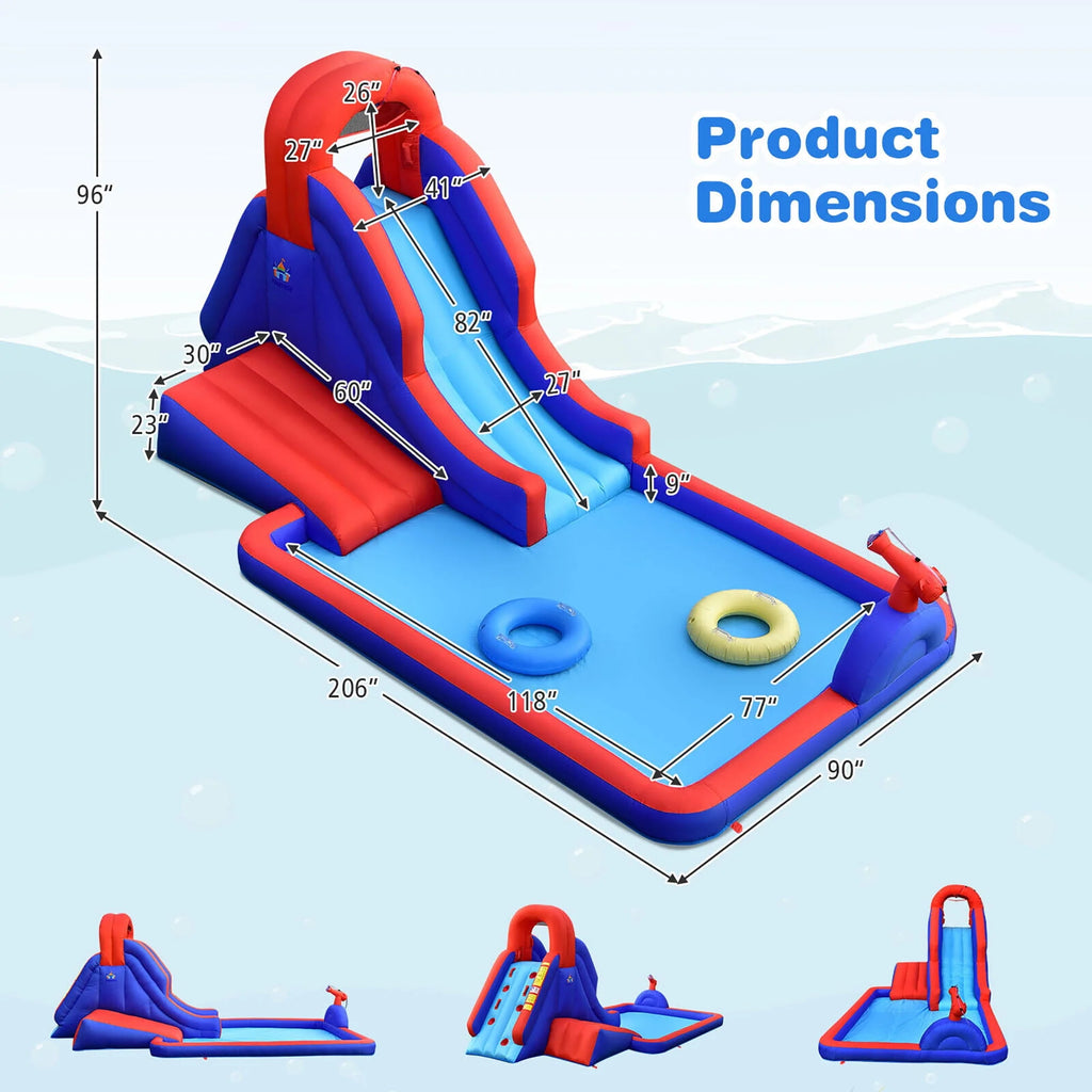 Inflatable Water Slide Park with Climb Slide Pool & 2 Swim Rings Q462449