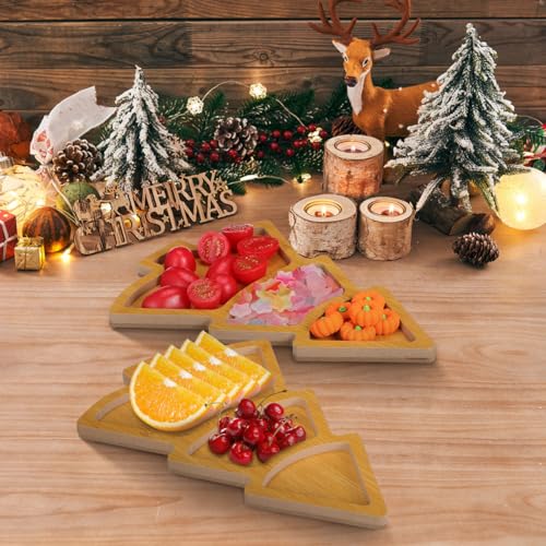 2Pcs Christmas Tree Shaped Wooden Serving Platters K247428