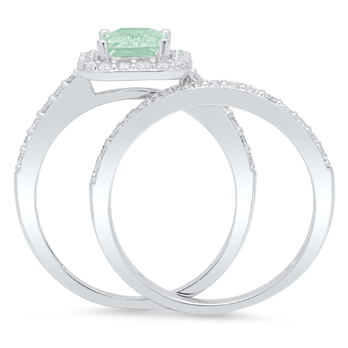 Emerald Cut Green Simulated Diamond Ring Set Size 3.5 Z8036