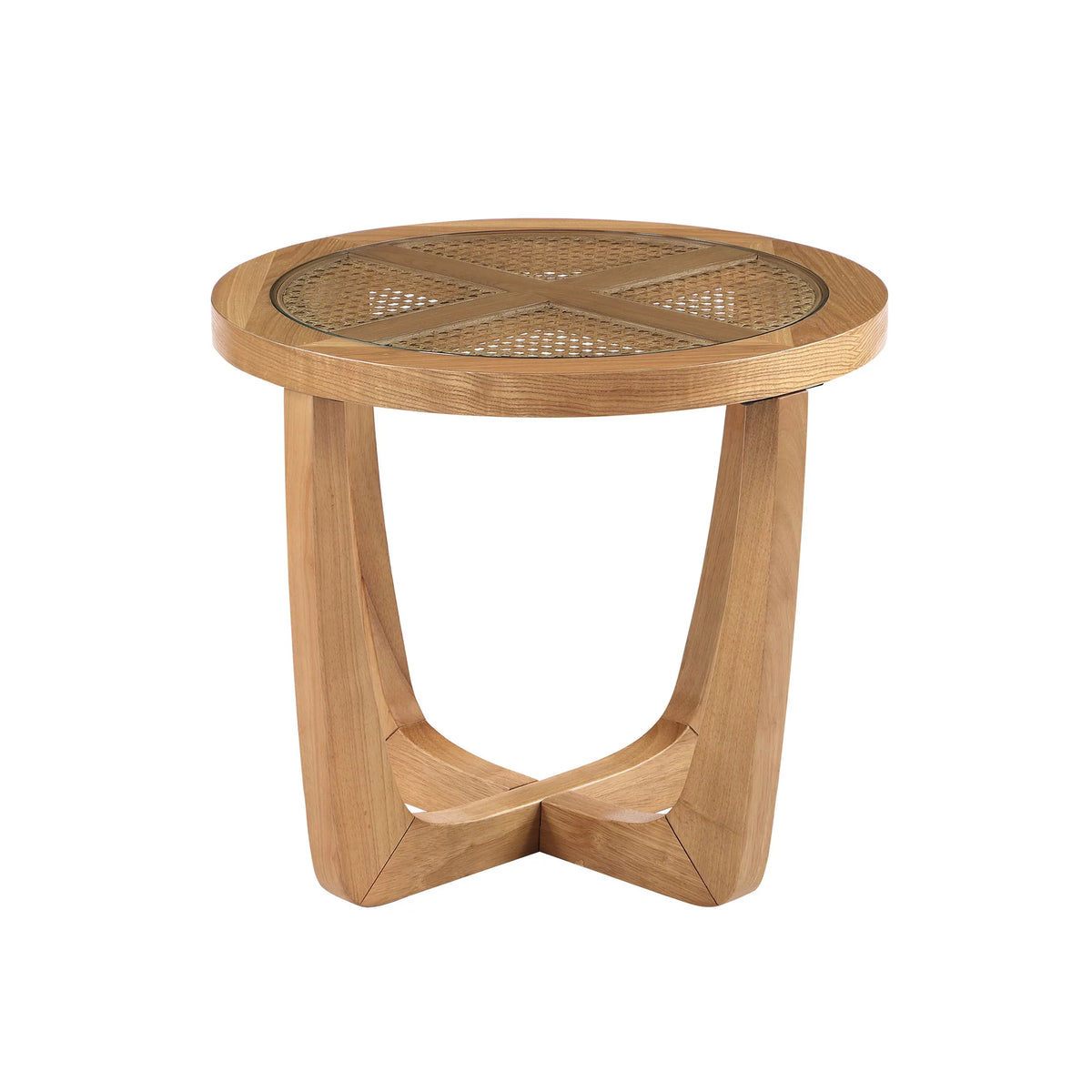 Rattan & Glass Side Table with Solid Wood Frame J5522