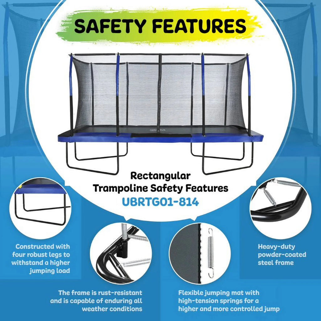Blue/Black Rectangular Trampoline Set with Enclosure System F828