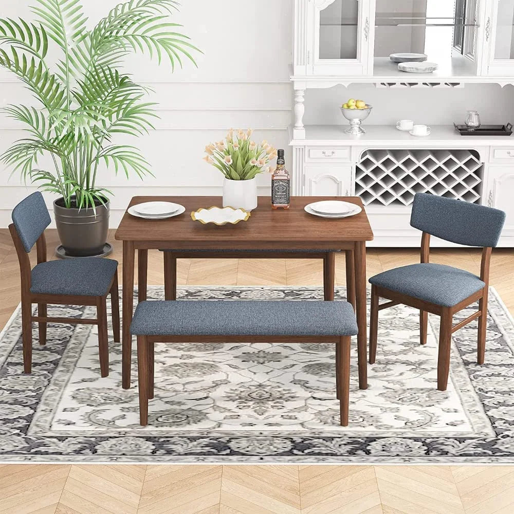 Rubber Wood Dining Table with 2 Benches and 2 Chairs V56073