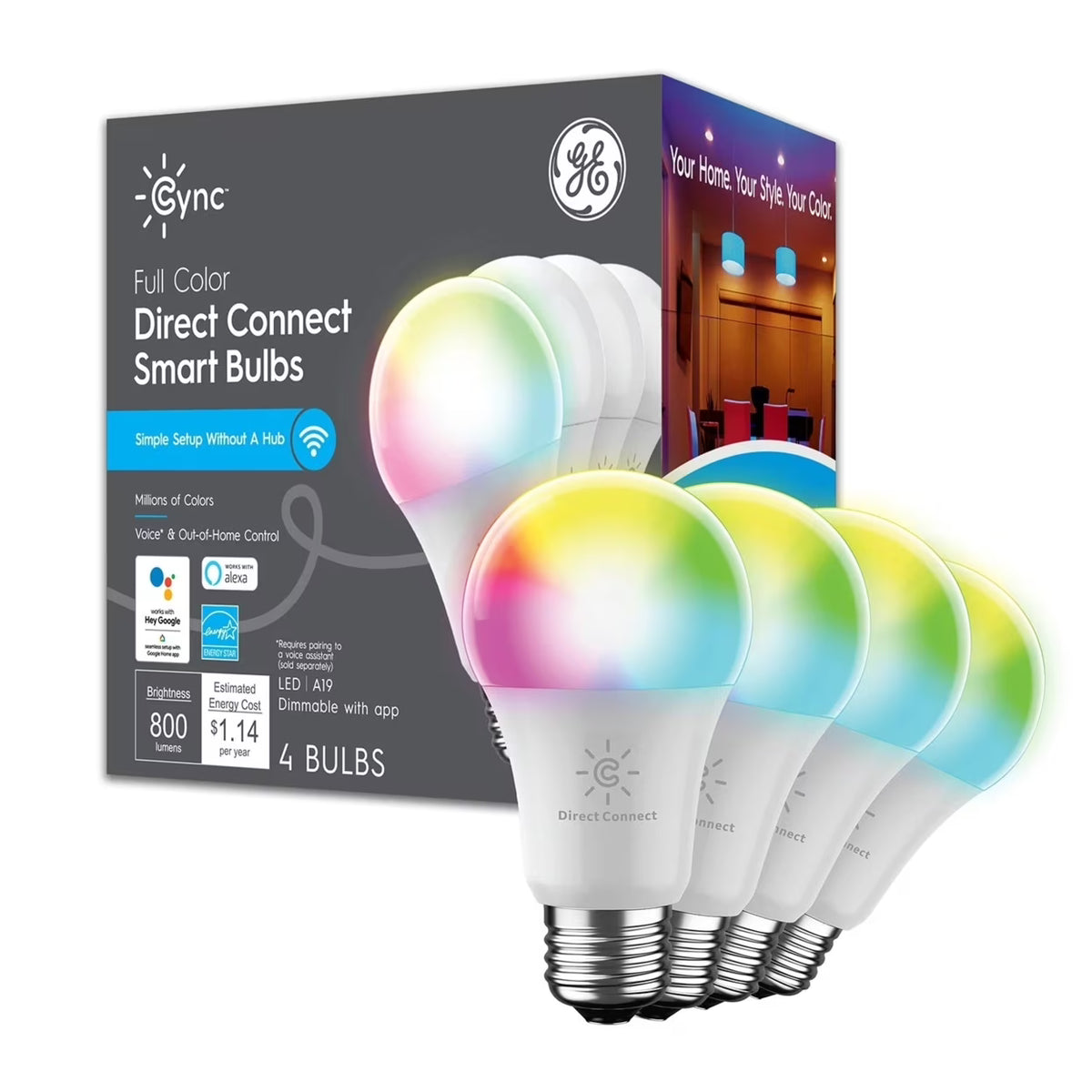 Smart Home Full Color A19 LED Bulbs (4 Ct) C678