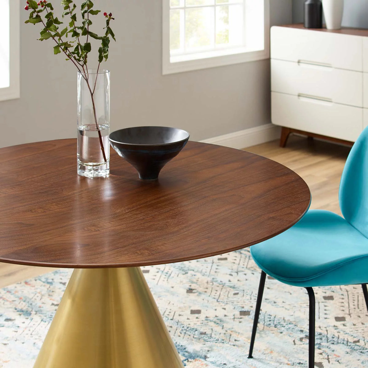 Round Wood Metal Dining Table K691247
