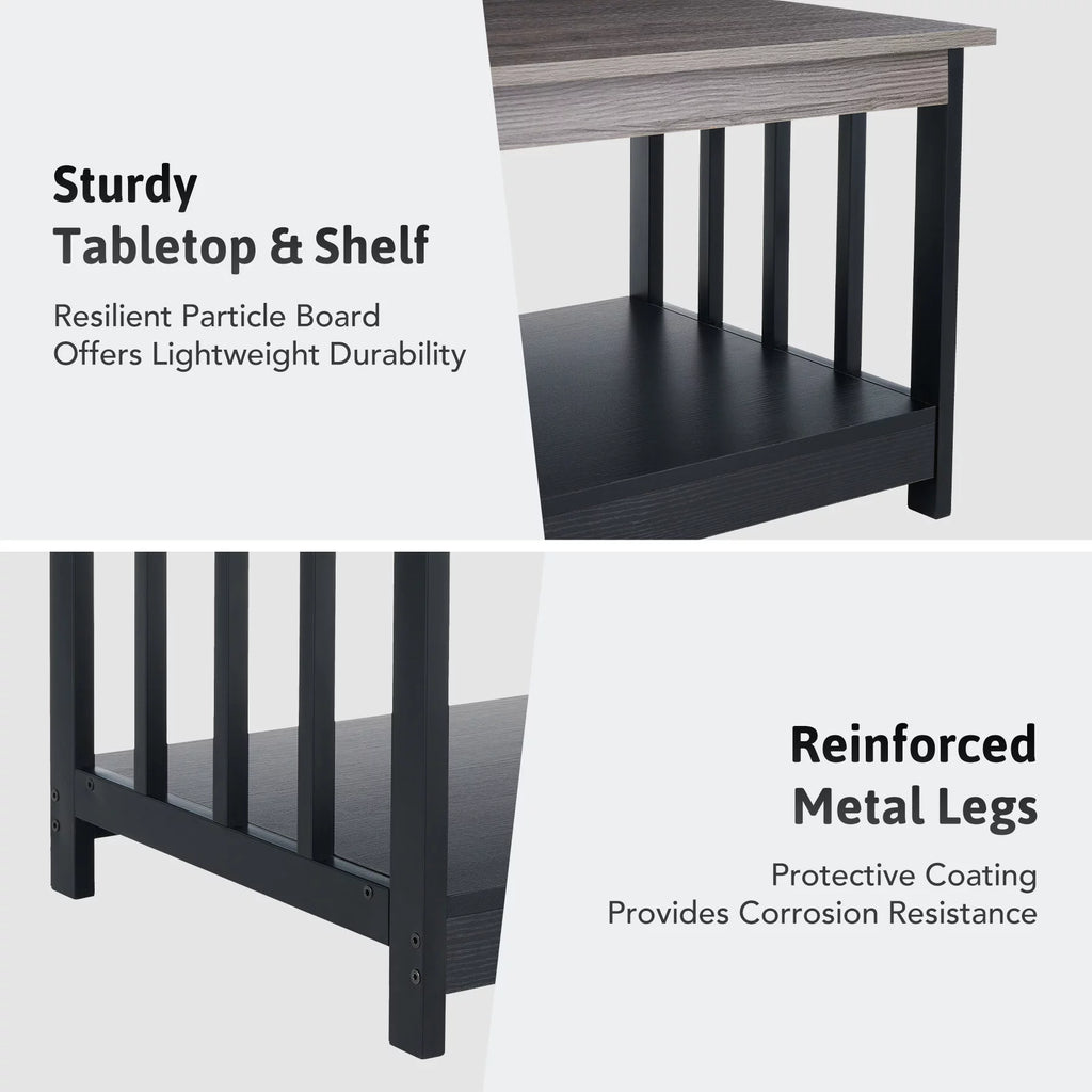 Farmhouse Coffee Table with Teak Top & Ebony Lower Shelf R1320