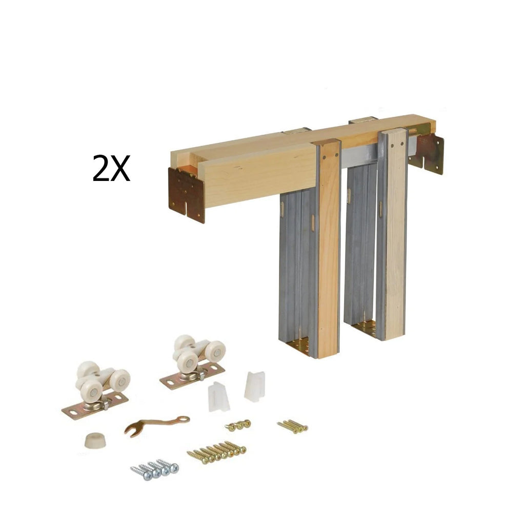 White Silk MDF Double Pocket Doors with Kit Rail Hardware T270