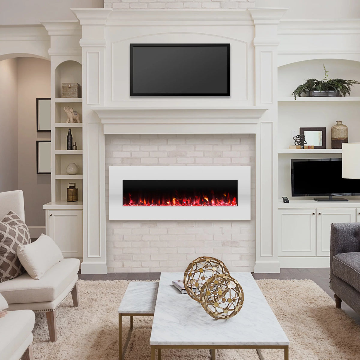 50-inch Wall Mounted Electric Fireplace with Remote White D495975