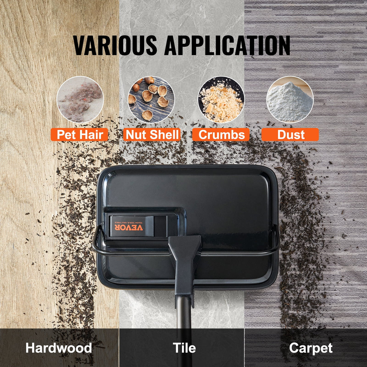 Carpet Sweeper Manual 7.87 in Non Electric Horsehair Black S760