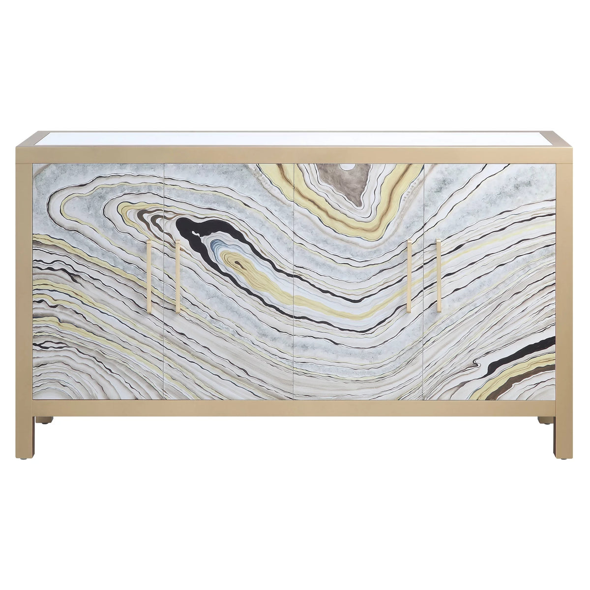White and Gold Rectangular Console Table B354