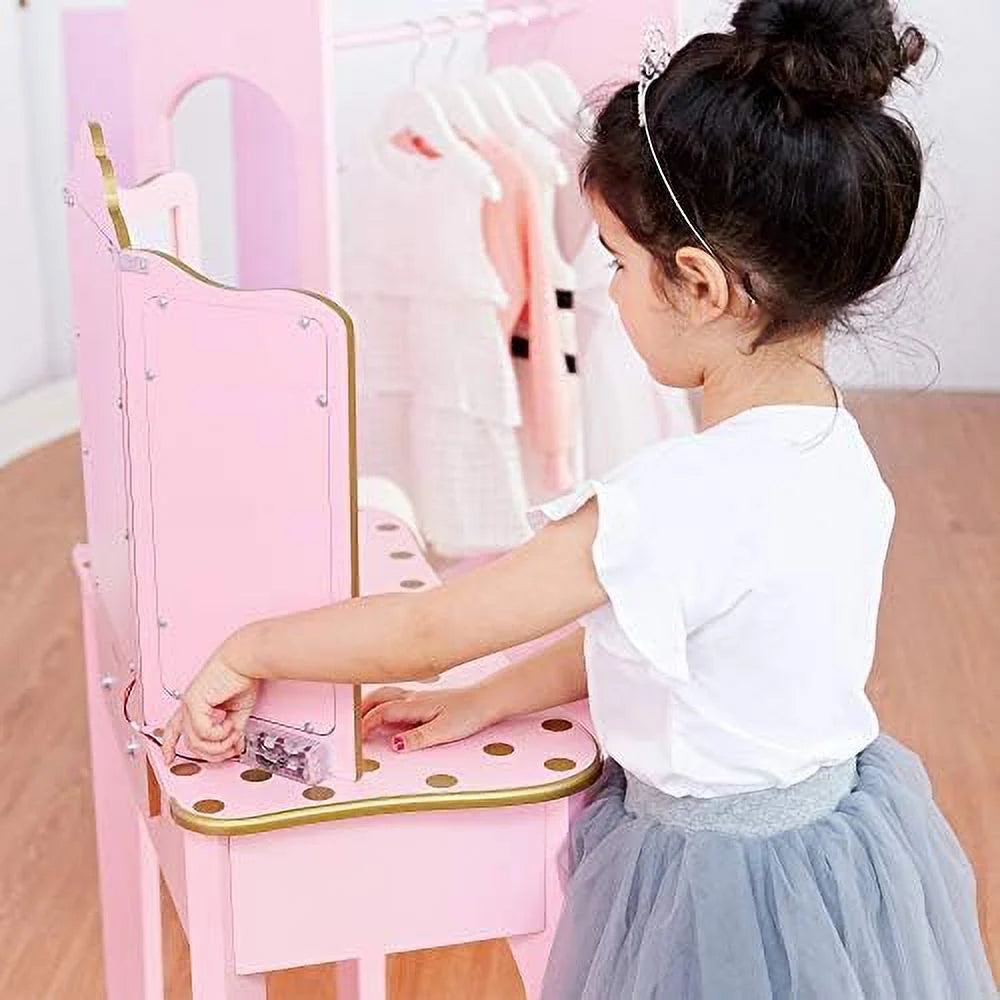Pretend Play Vanity Table and Chair Set with LED Mirror C525