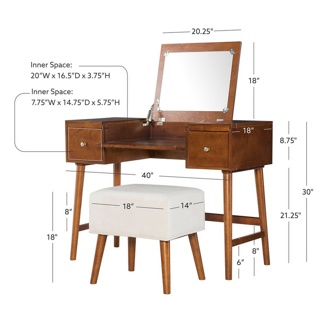 Walnut Brown Wood Vanity Set B671