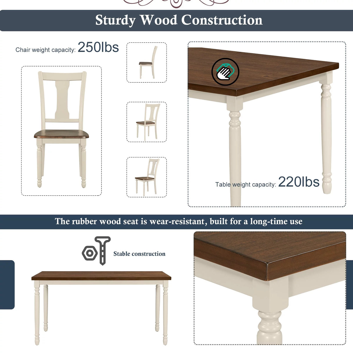 6-Piece Wooden Dining Set with 4 Upholstered Chairs & Bench Y411307