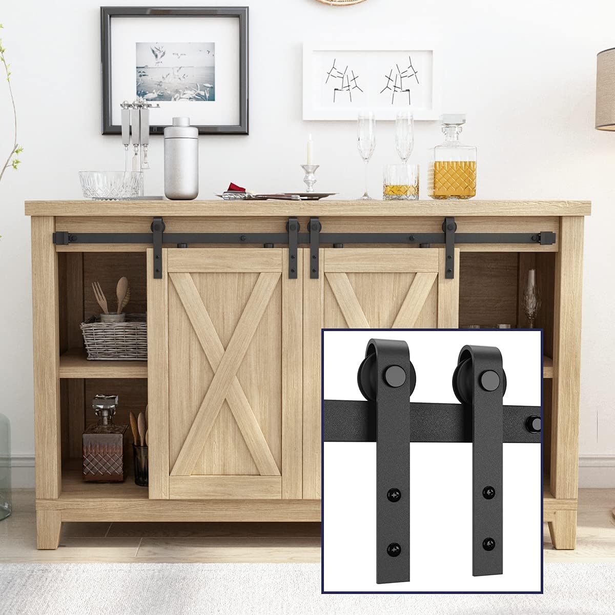 6.6FT Double Sliding Barn Hardware Kit for TV Stand, Closet, Window B55607