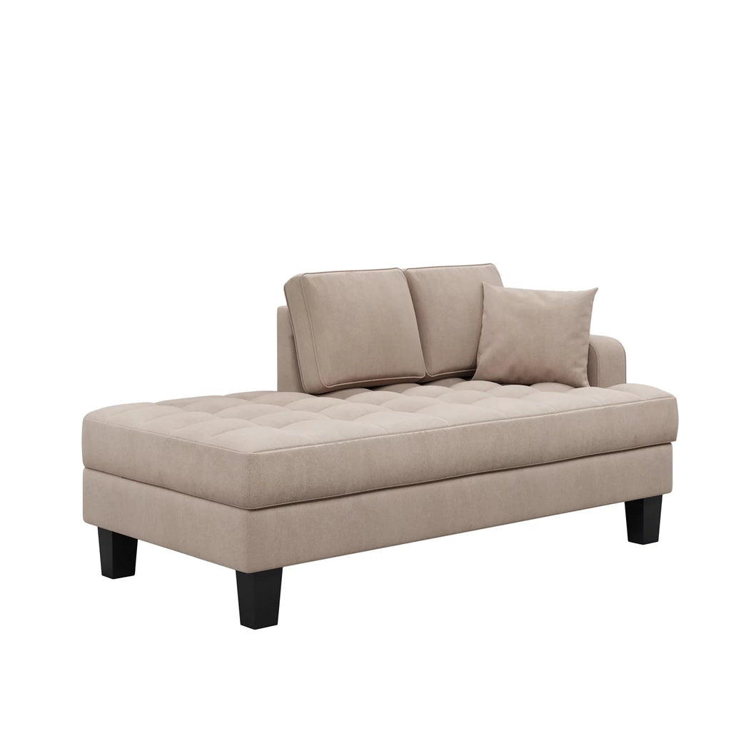 Warm Grey Tufted Chaise Lounge with Toss Pillow Z128946