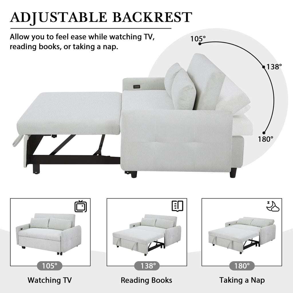 2-Seater Pull-Out Sofa Bed with Adjustable Backrest and USB Port N60653
