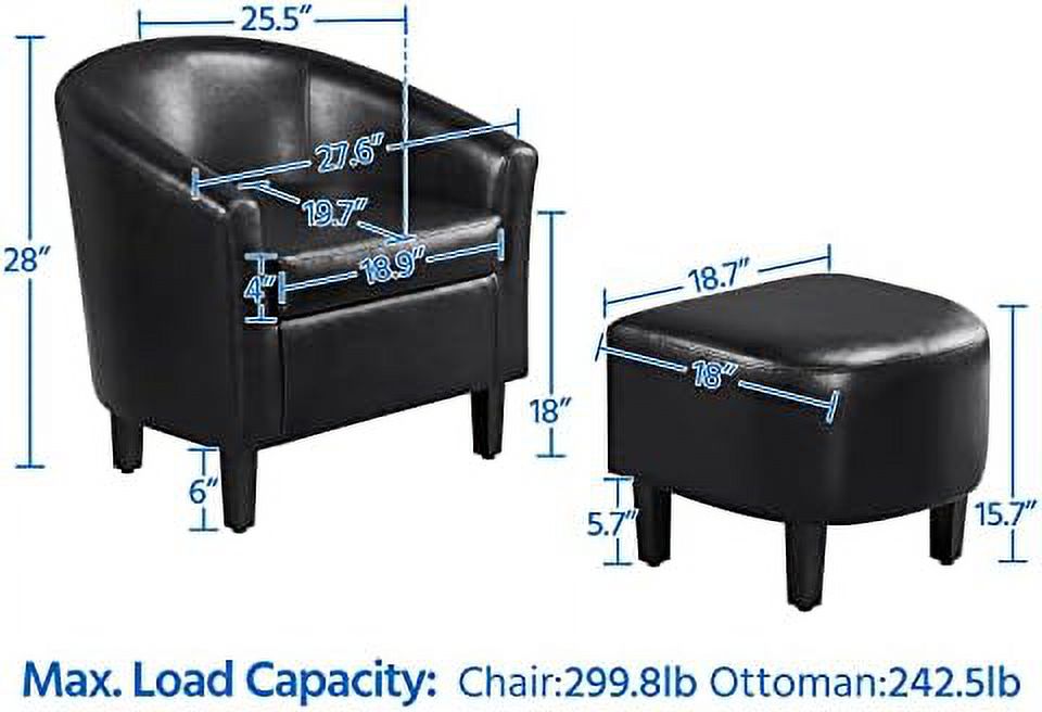 Bla PU Leather Barrel Accent Chair with Ottoman Set of 2 N1685