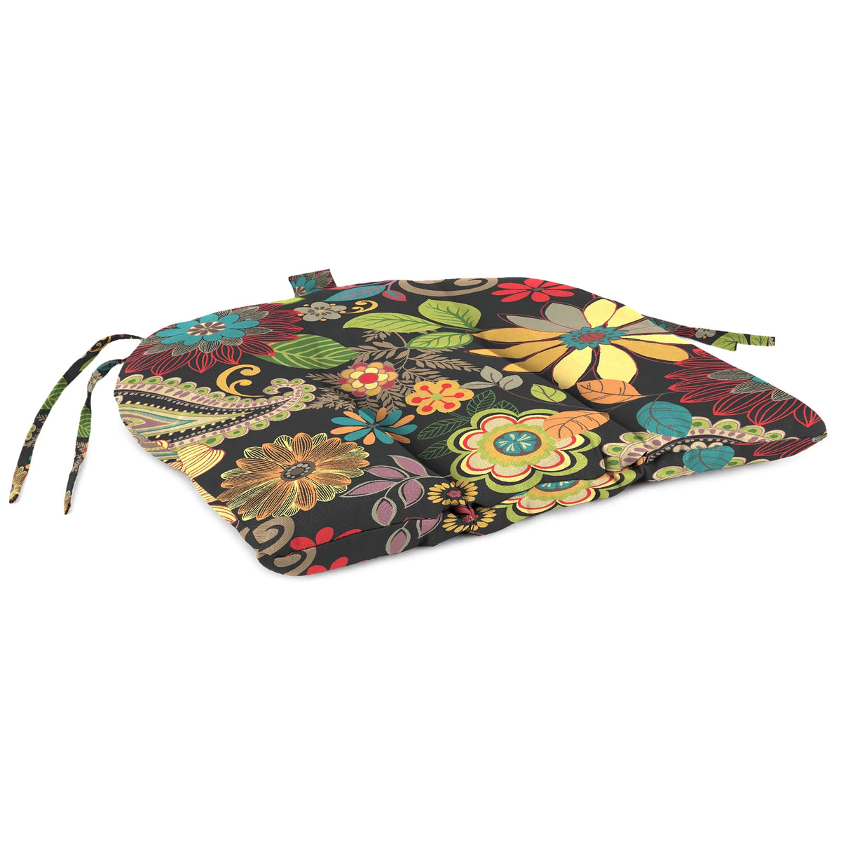 Multicolor Floral Rectangular Outdoor Chair Seat Cushion with Ties W1906