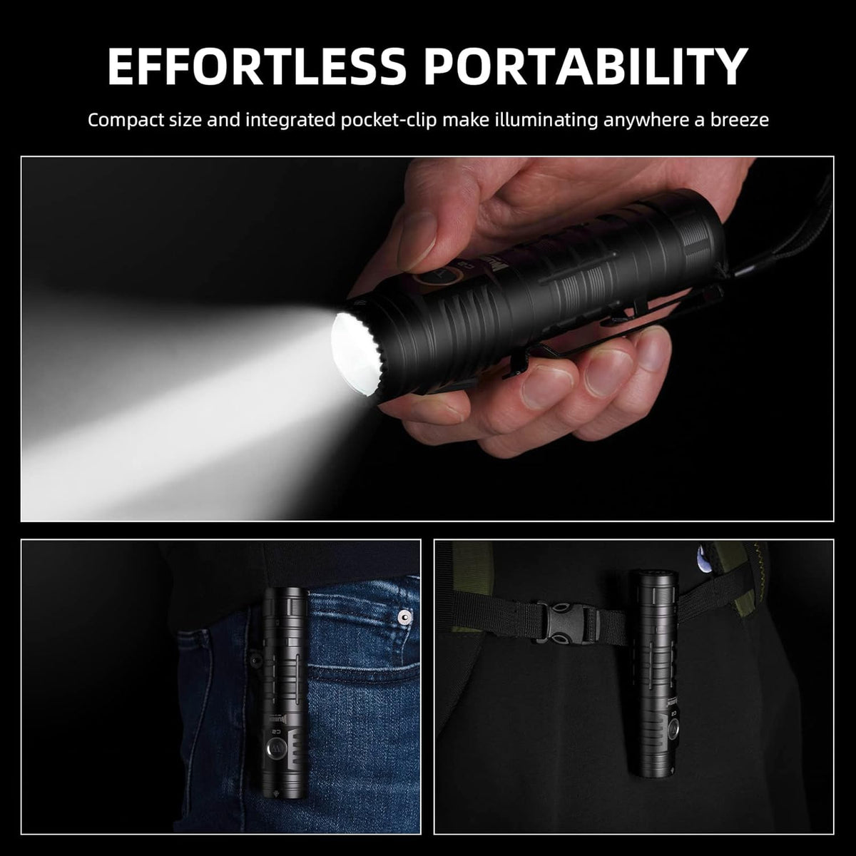 Rechargeable Flashlight 2000 Lumen, Pocket Flashlight with Lanyard, IP68 Waterproof Tactical Flashlight F4140