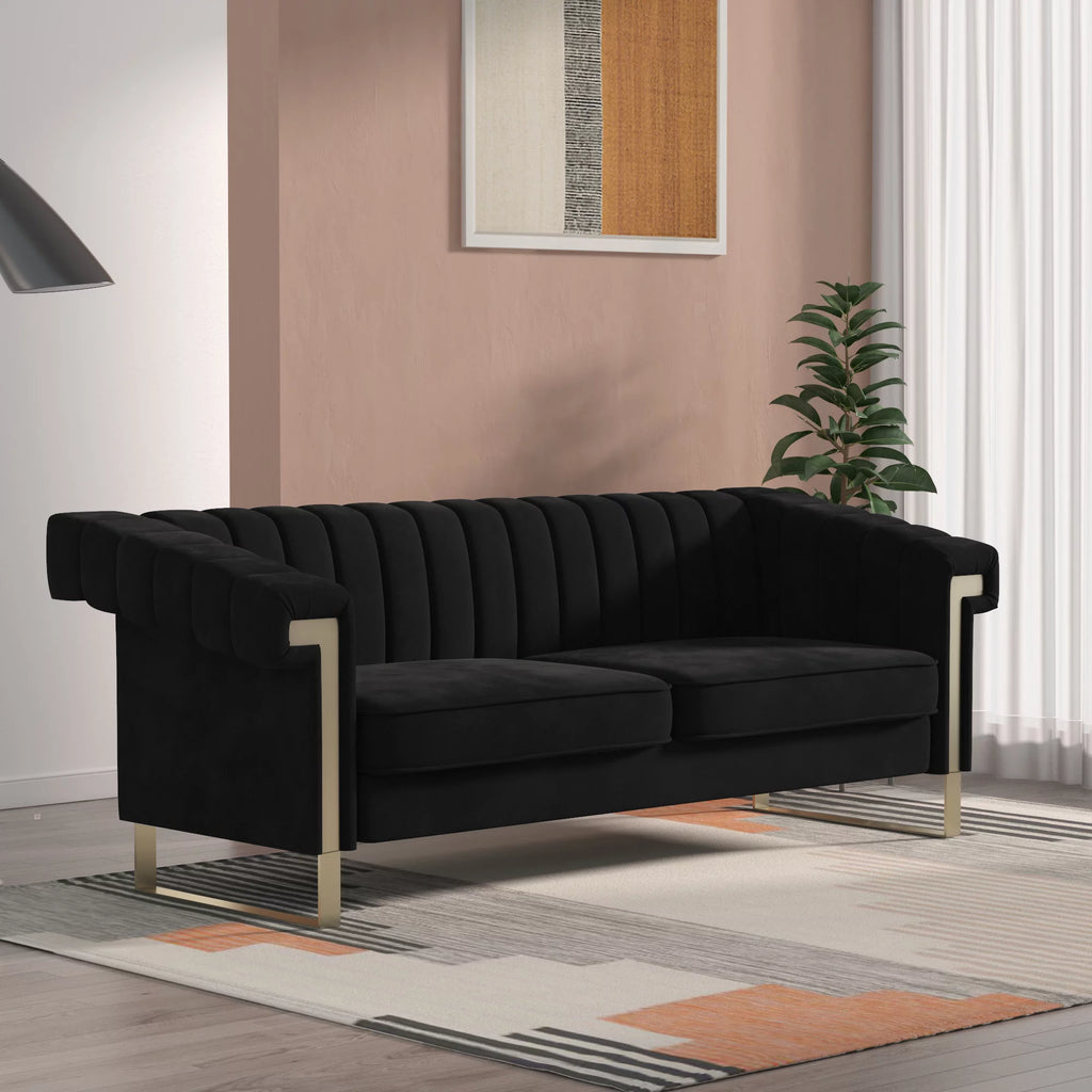 Blue Velvet Chesterfield Sofa with Gold Legs R2690