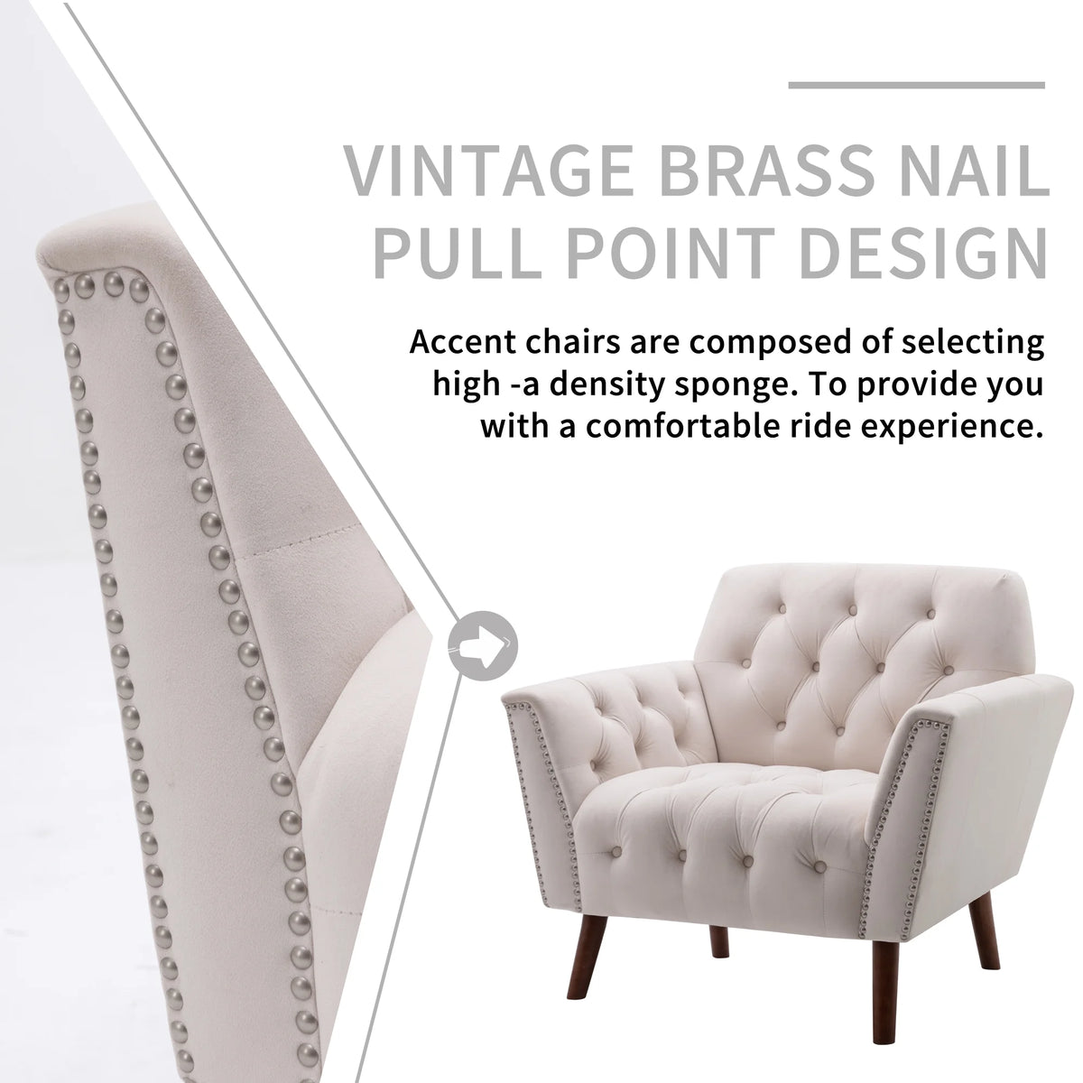 Button-Tufted Accent Chair with Nail Arm and Thick Padded Cushion N602