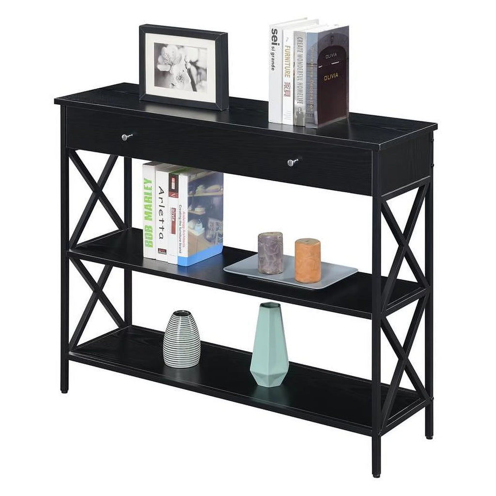 Black Wood and Metal One-Drawer Console Table D4338