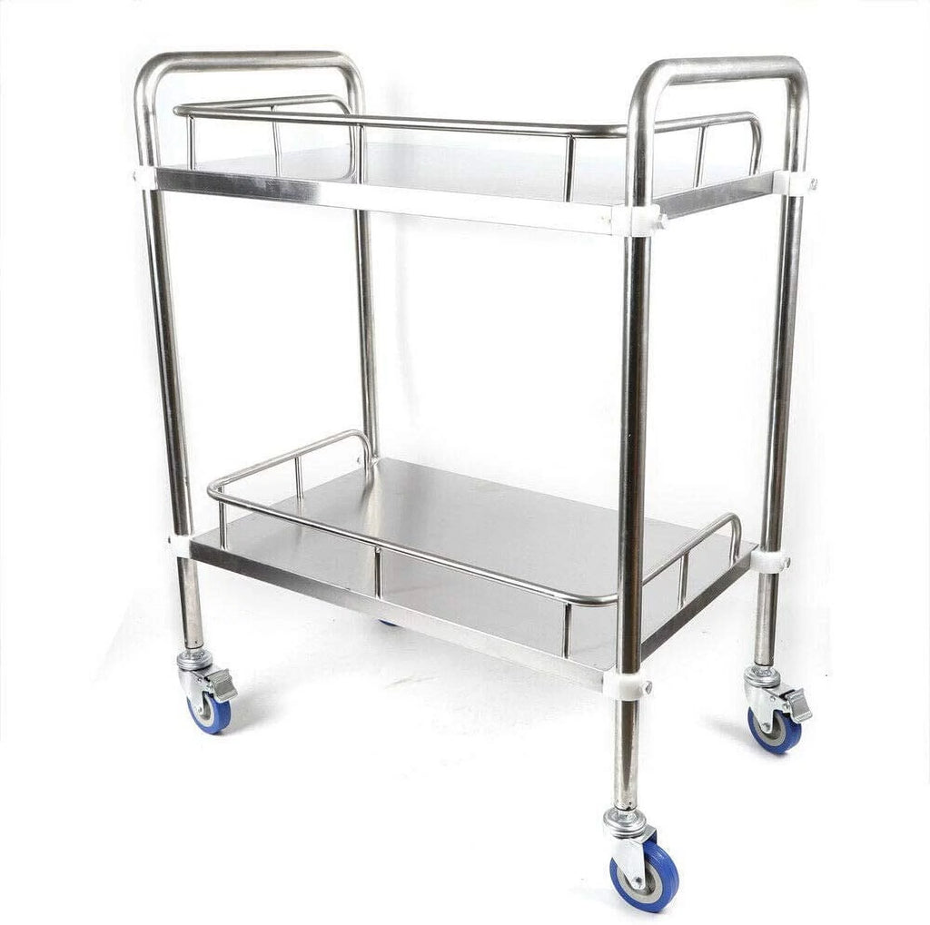 2 Layers Stainless Steel Utility Cart with Locking Wheels D936712