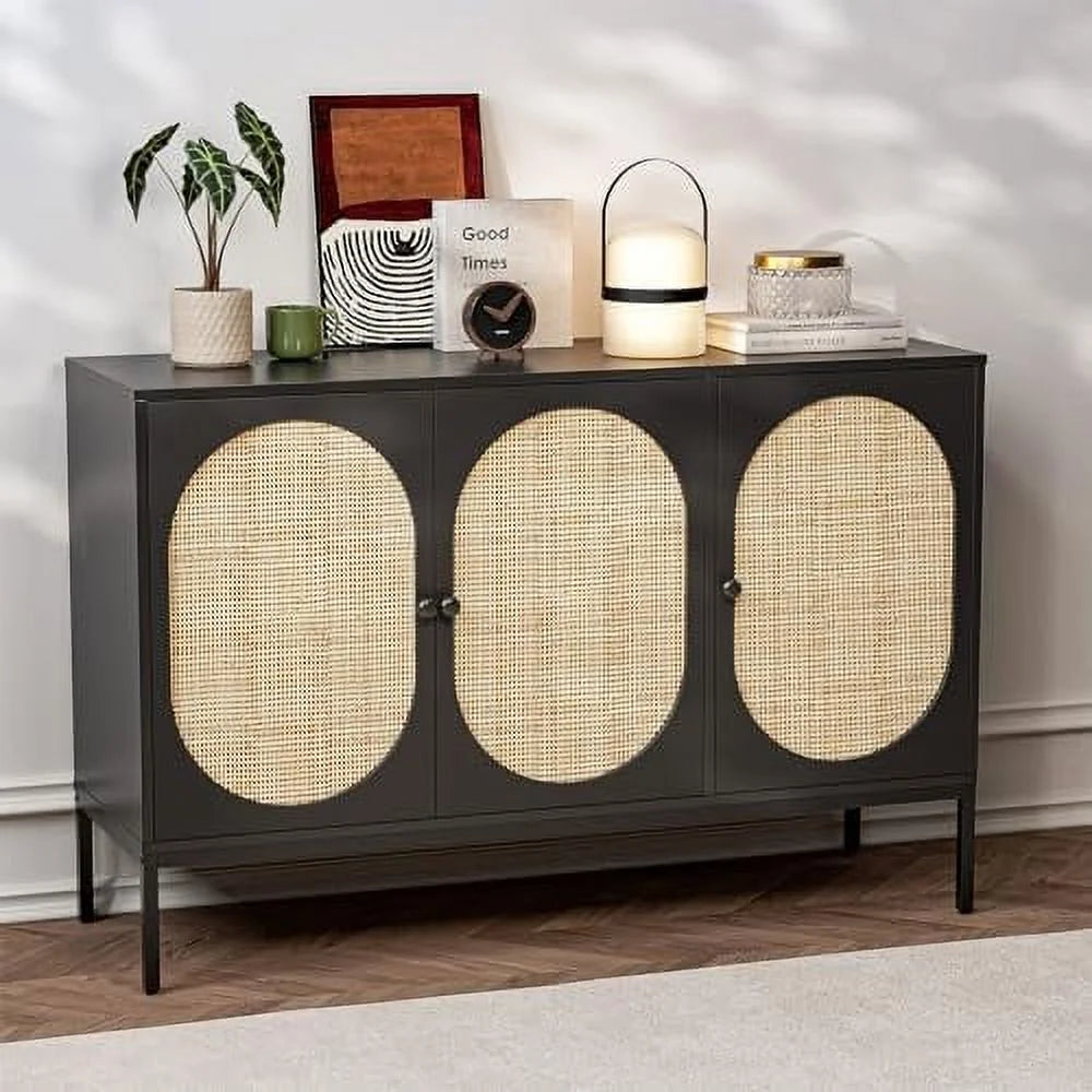 Accent Cabinet with Natural Rattan Doors Sideboard Buffet U96438