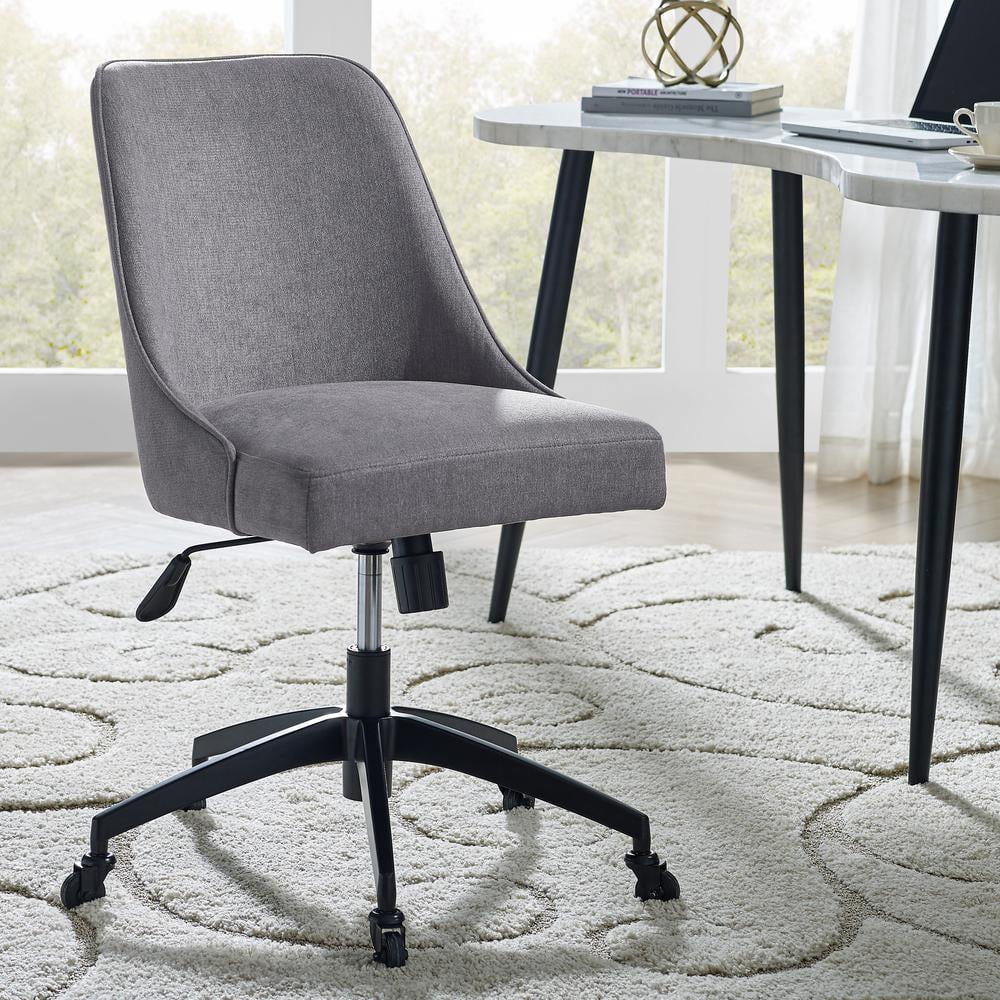 White Marble Desk and Gray Upholstered Chair Set A120037