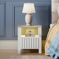 White LED End Table with Door and Open Storage P52236