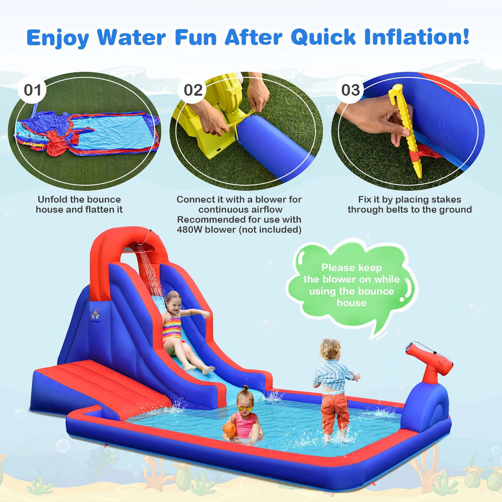 Inflatable Water Slide Park with Climb Slide Pool & 2 Swim Rings Q462449