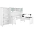 White Engineered Wood Sit to Stand Desk with Hutch and Bookcase D276
