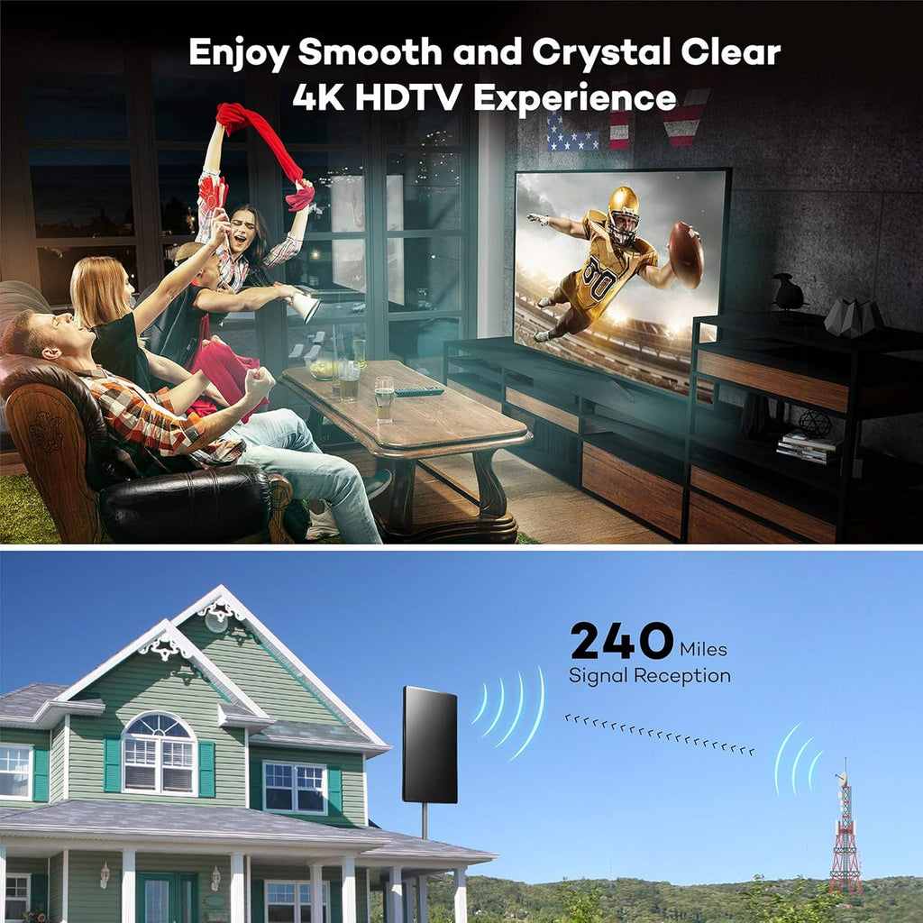 Amplified HD TV Antenna, 240Miles Range, 31ft Coax Cable V3451