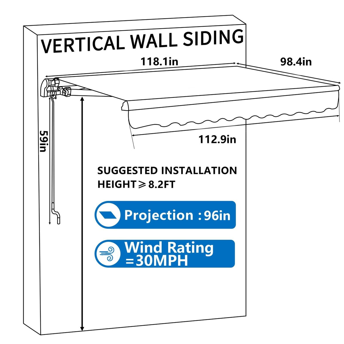 Beige Retractable Patio Awning Sun Shade Cover J92052