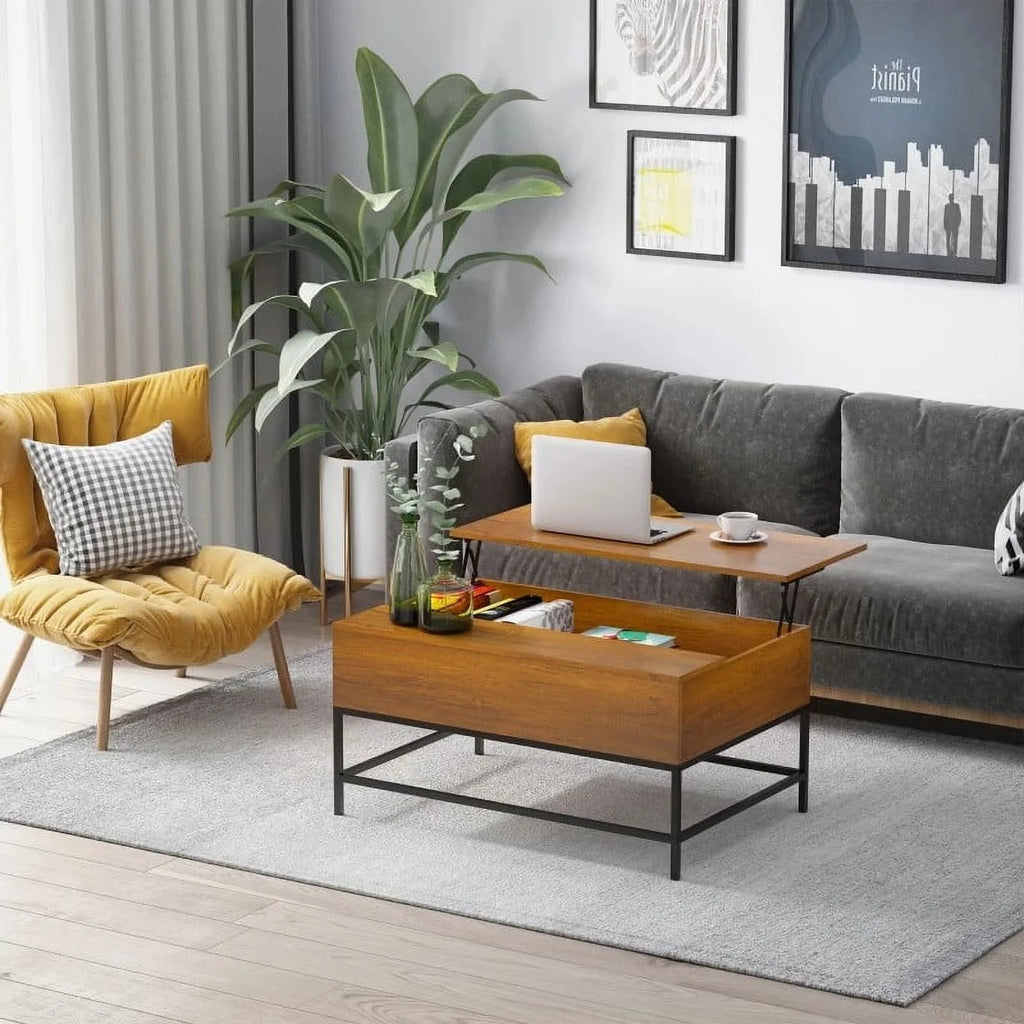 Brown Lift Top Coffee Table with Hidden Storage N2821